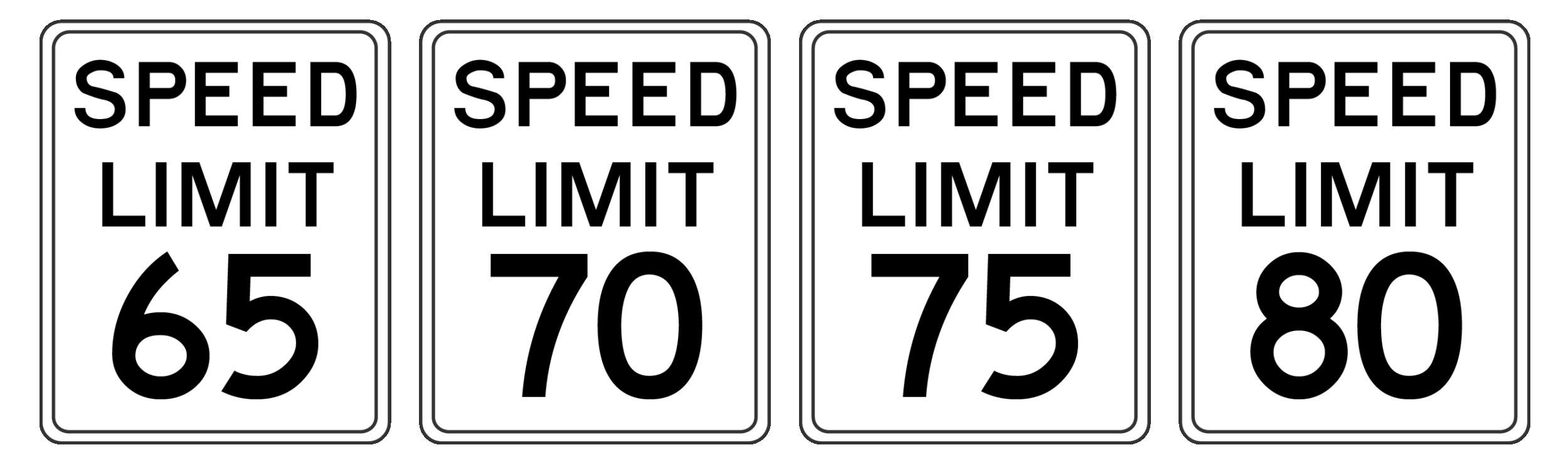 speed limit 65, 70, 75, 80