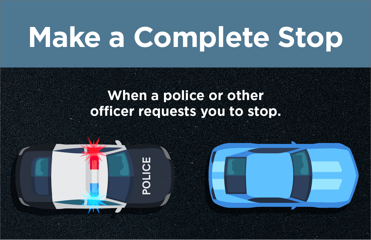 Make a complete stop. When a police or other officer requests you to stop.