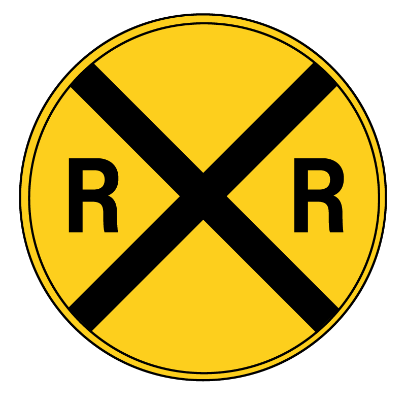 Yellow railroad sign