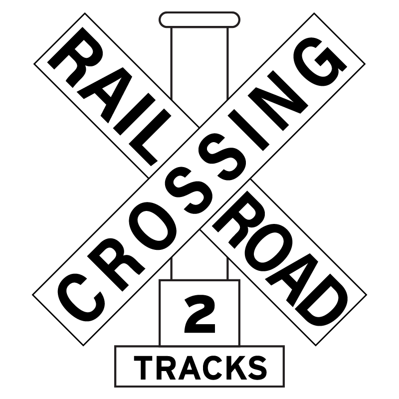 Cross railroad sign with number of tracks