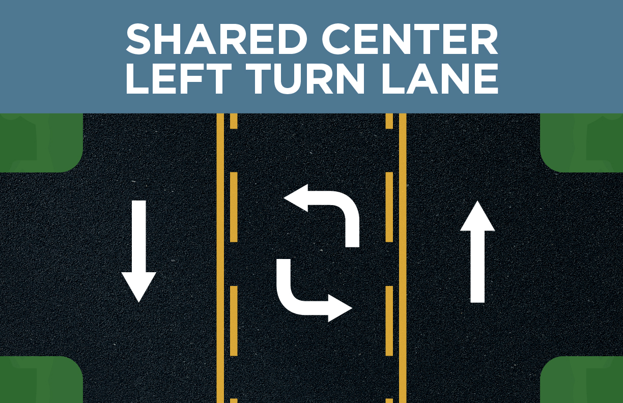Shared center left turn lane